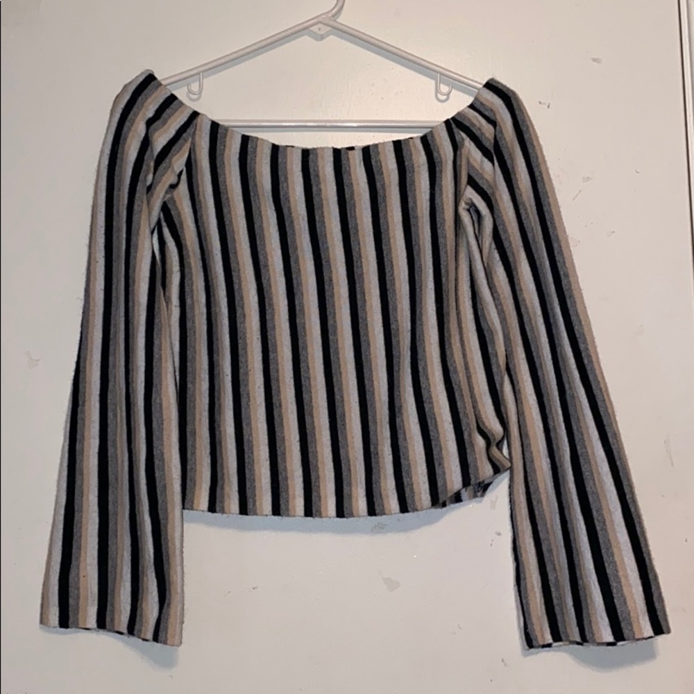 Striped Crop top off the shoulder sweater